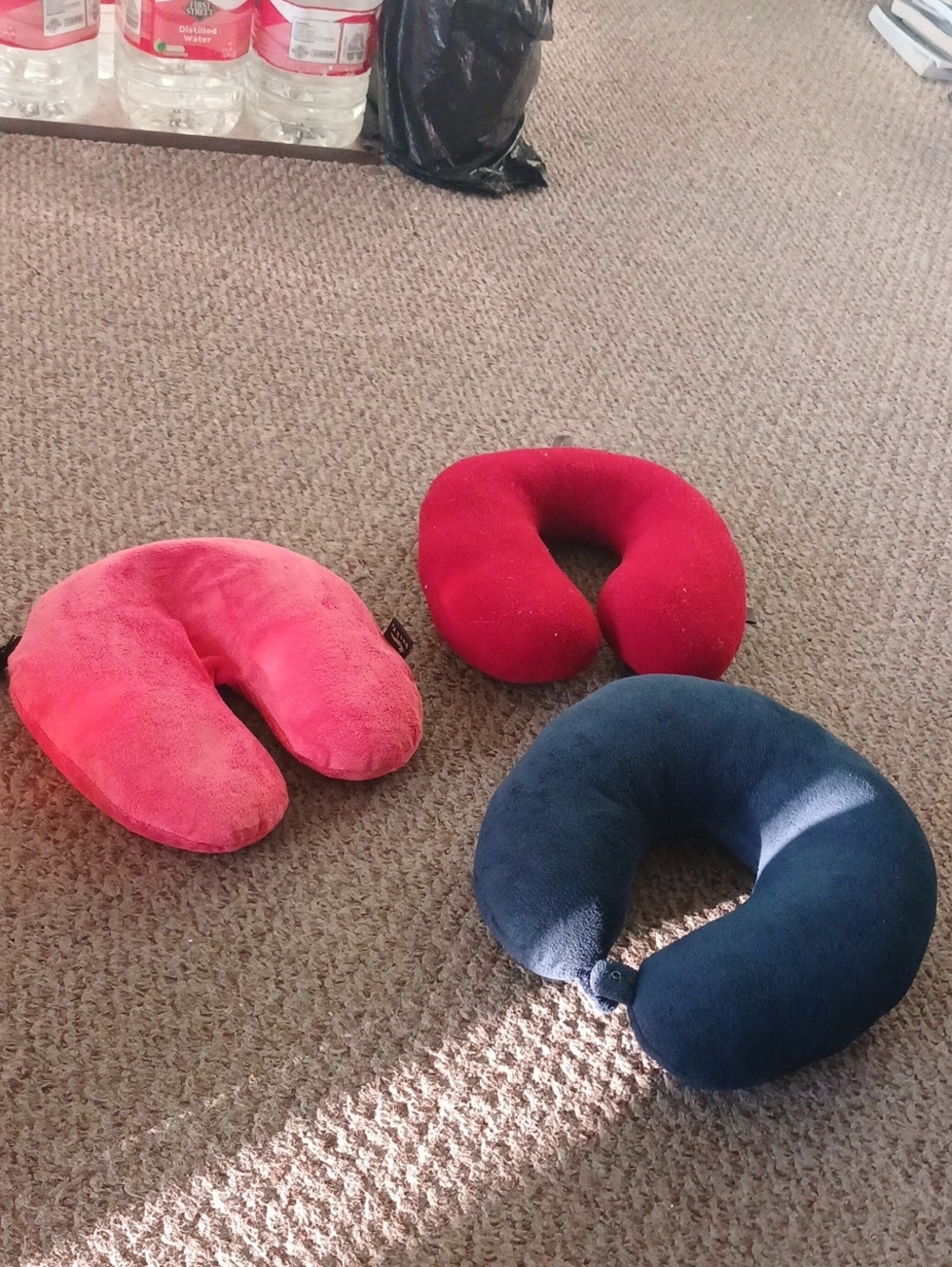 Set of 3 Plush U-Shaped Travel Neck Pillows - Pink, Red, Navy